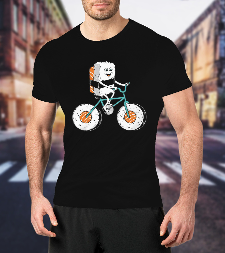 Sushi Roll Riding Bicycle With Sushi Wheels T-Shirt