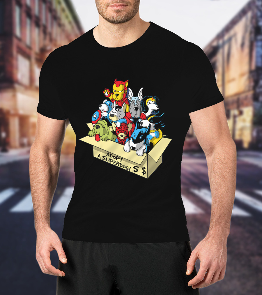 Adopt A Superdog Hero Box With $5 Avengers And Justice League Canine Cosplay T-Shirt