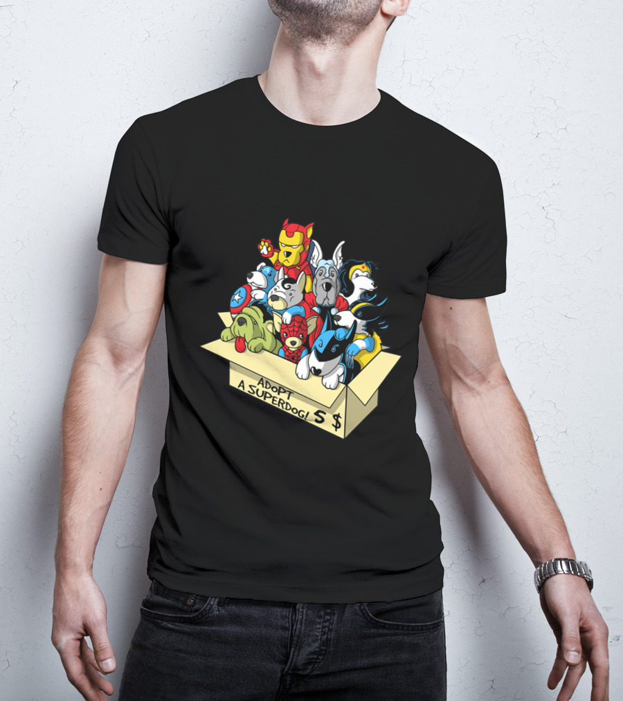Adopt A Superdog Hero Box With $5 Avengers And Justice League Canine Cosplay T-Shirt