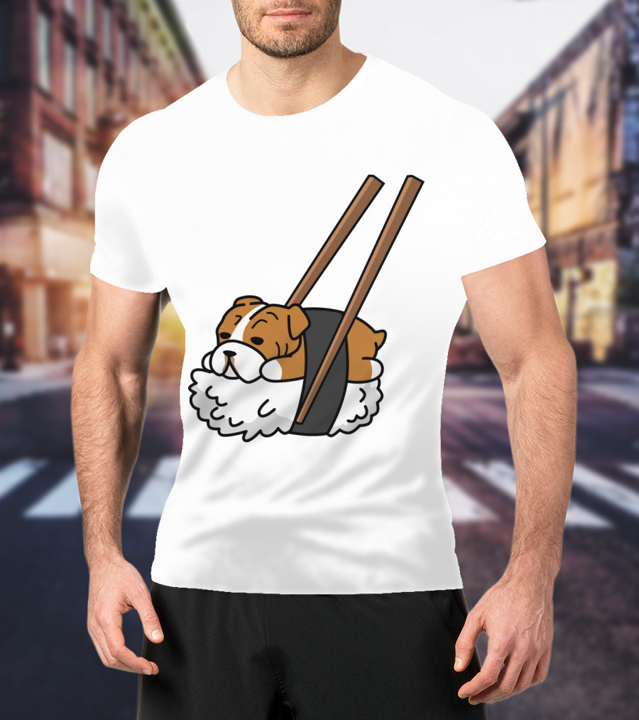 Pugsushi Funny Pug Dog Sushi Roll With Chopsticks T-Shirt