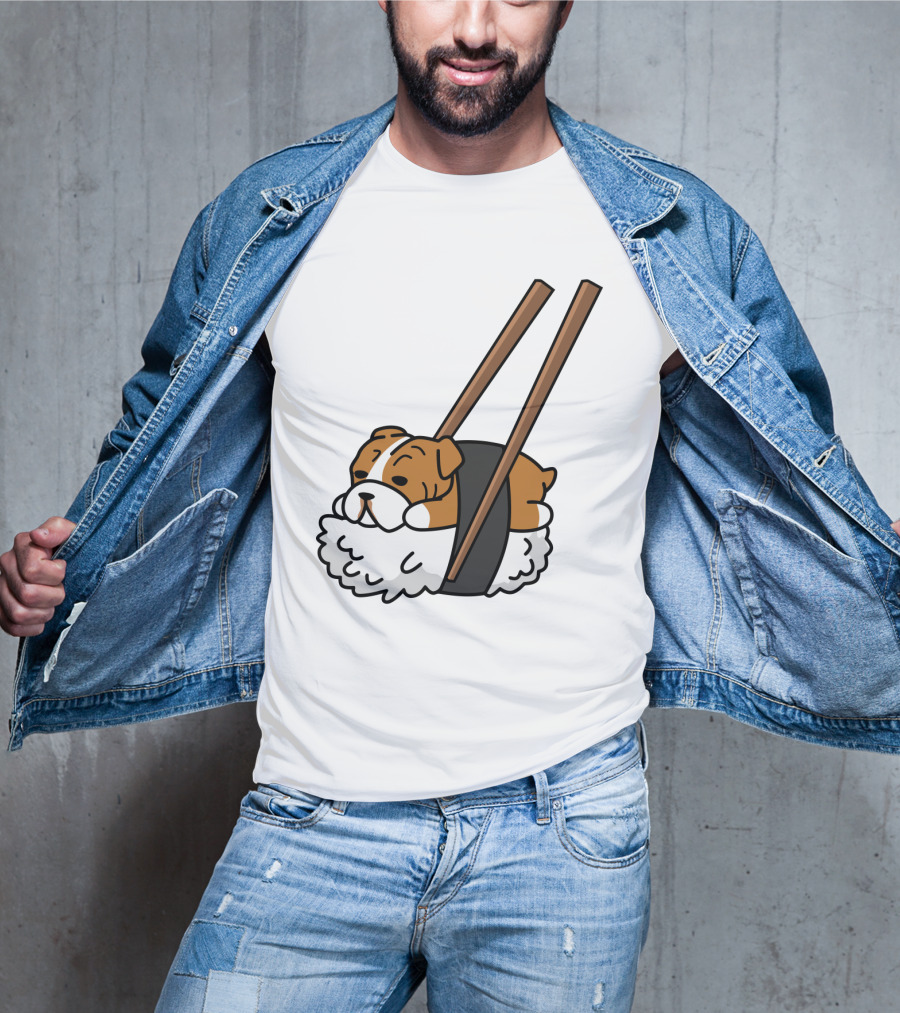 Pugsushi Funny Pug Dog Sushi Roll With Chopsticks T-Shirt