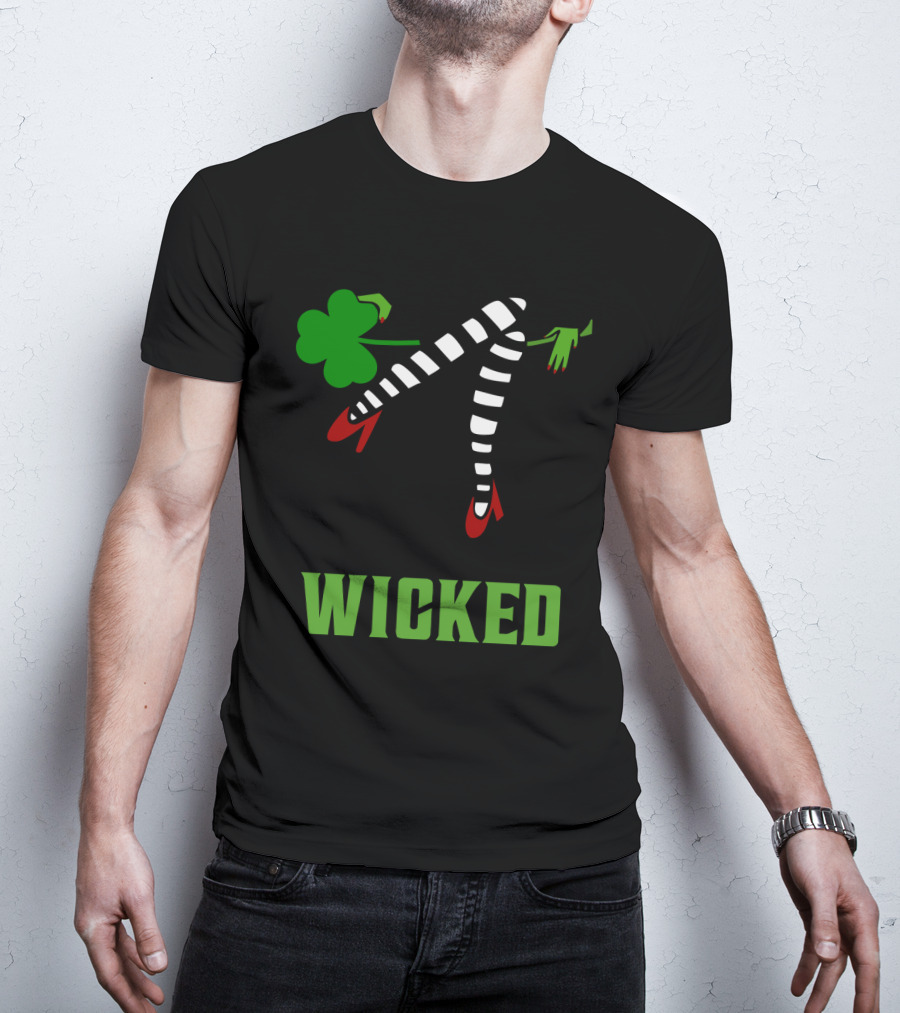 Wicked St. Patrick's Day Striped Legs And Shamrock T-Shirt