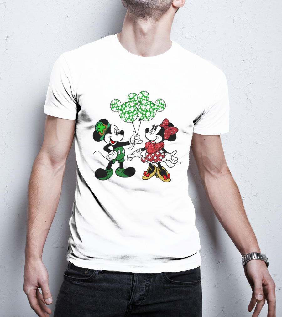Mickey Mouse Minnie Mouse St. Patrick's Day Shamrock Balloons T-Shirt