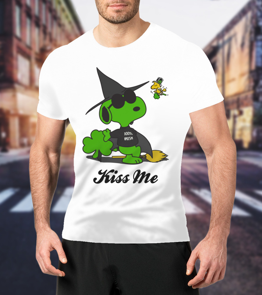 Snoopy Kiss Me 100% Irish St Patrick's Day Wizard Woodstock T-Shirt