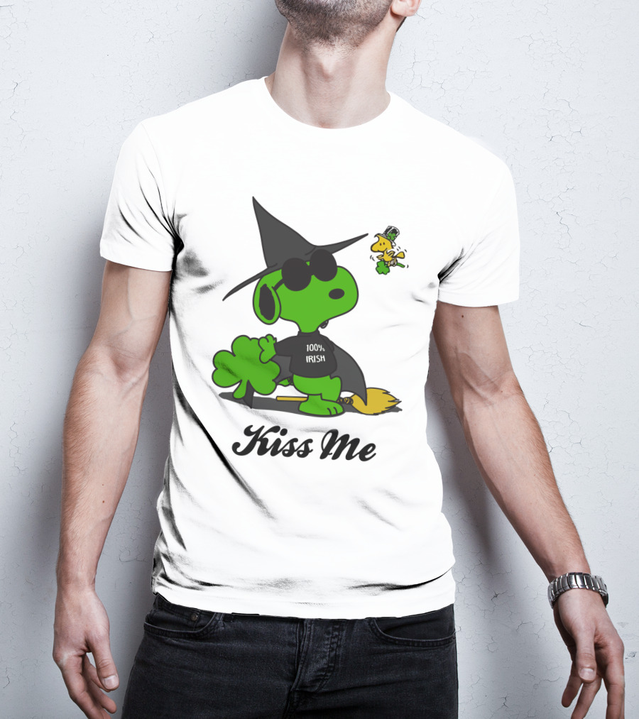 Snoopy Kiss Me 100% Irish St Patrick's Day Wizard Woodstock T-Shirt