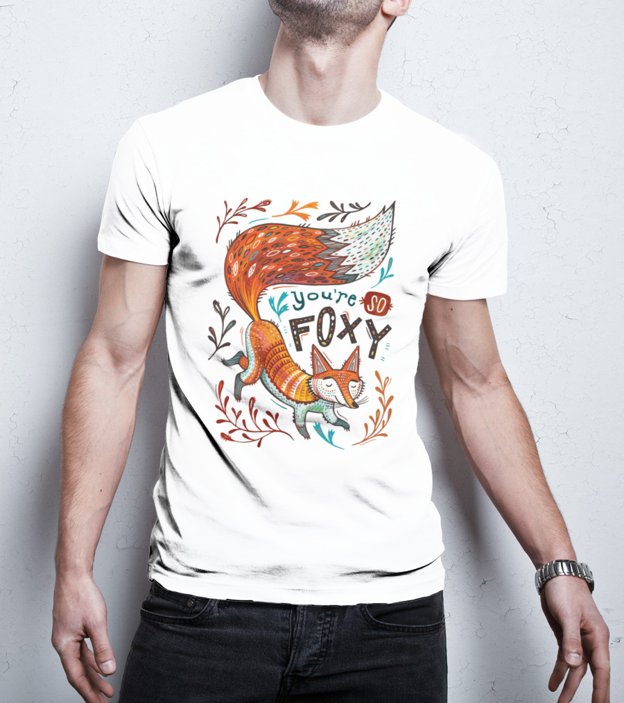 You're So Foxy Fox Design With Colorful Tail And Floral Accents T-Shirt