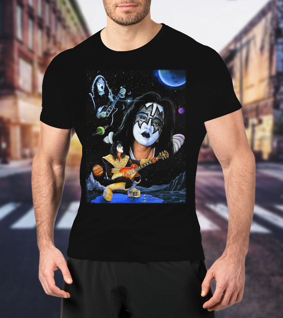 Ace Frehley Kiss Cosmic Rock Guitarist With Space Imagery And Planets T-Shirt