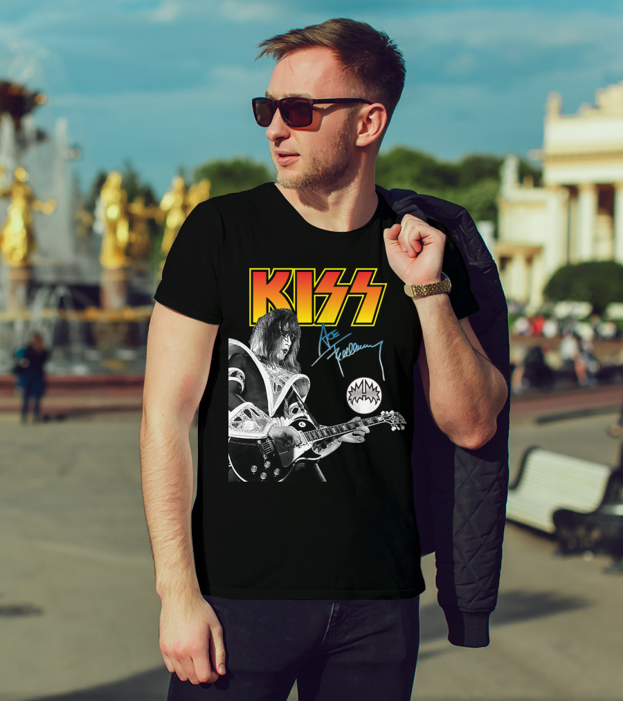 KISS Ace Frehley Signature Electric Guitar Iconic Rock Legend T-Shirt