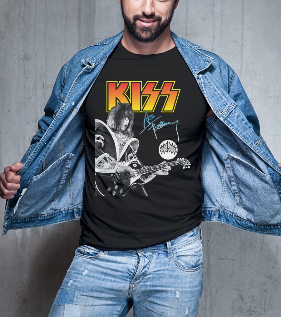KISS Ace Frehley Signature Electric Guitar Iconic Rock Legend T-Shirt