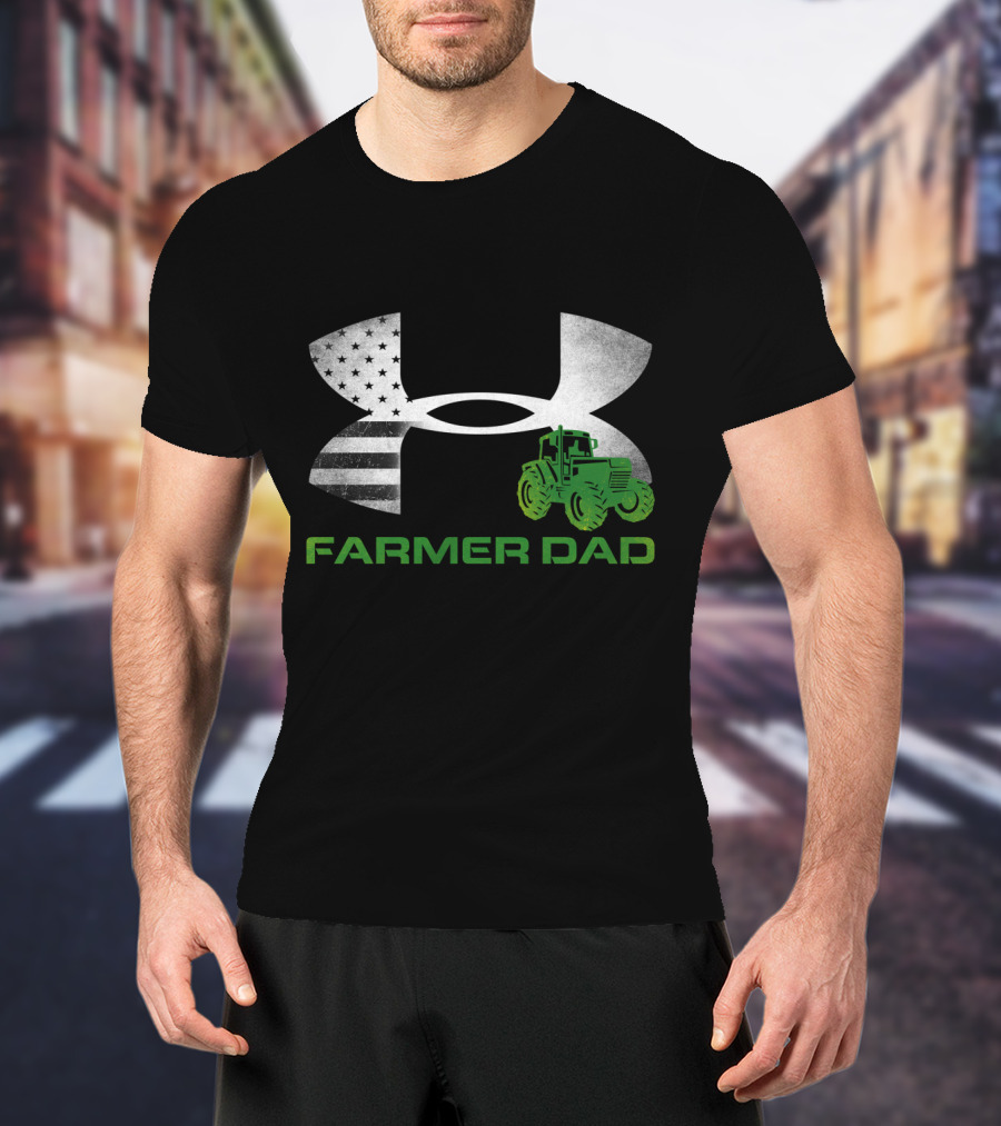 Farmer Dad Tractor American Flag Under Armour T-Shirt