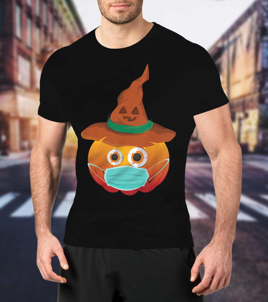 Funny Pumpkin Mask Witch Hat Costume T-Shirt