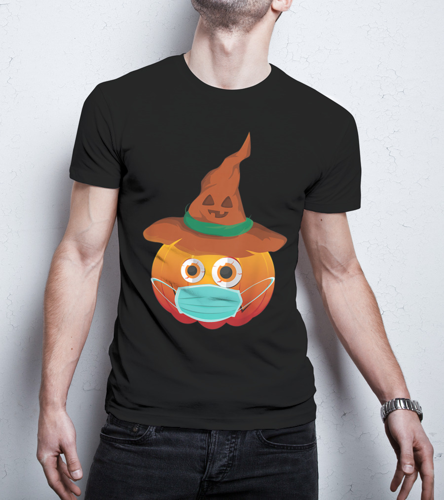 Funny Pumpkin Mask Witch Hat Costume T-Shirt
