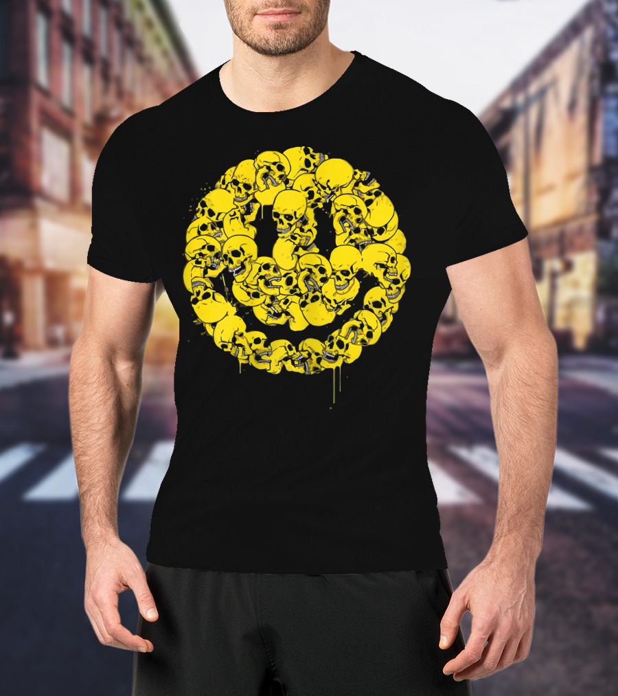 Smiley Face Skull Circle Halloween Goth Occult Scary T-Shirt
