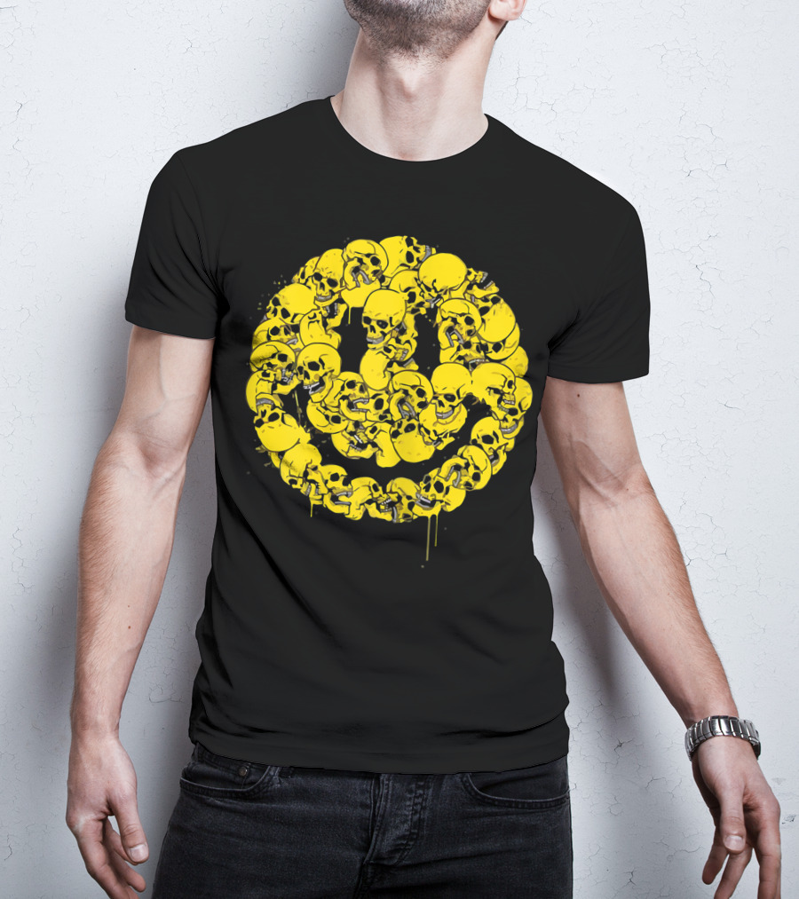 Smiley Face Skull Circle Halloween Goth Occult Scary T-Shirt