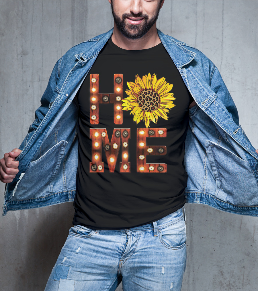 Sunflower Marquee Letters Home Word With Leopard Center Halloween Fall Pumpkins Colorful T-Shirt