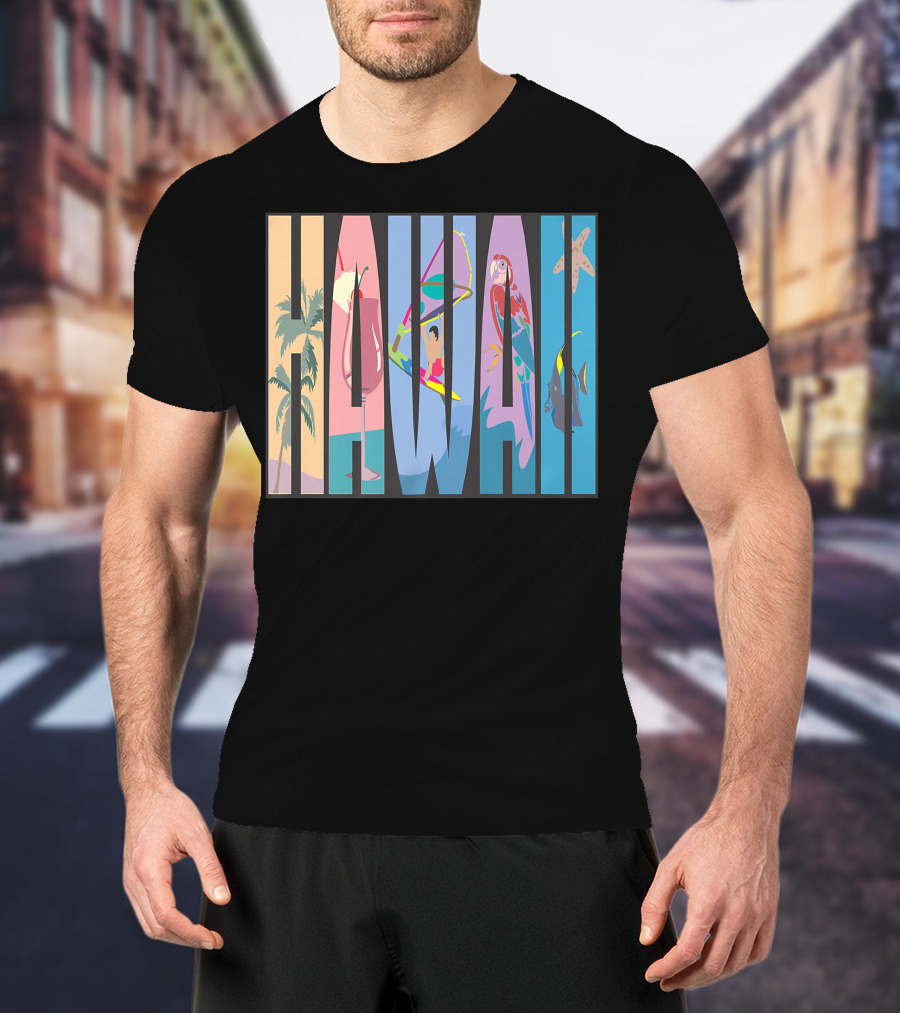 Hawaii Aloha Pearl Island Surf Sand State Floral Fish Tropical Parrot And Starfish T-Shirt