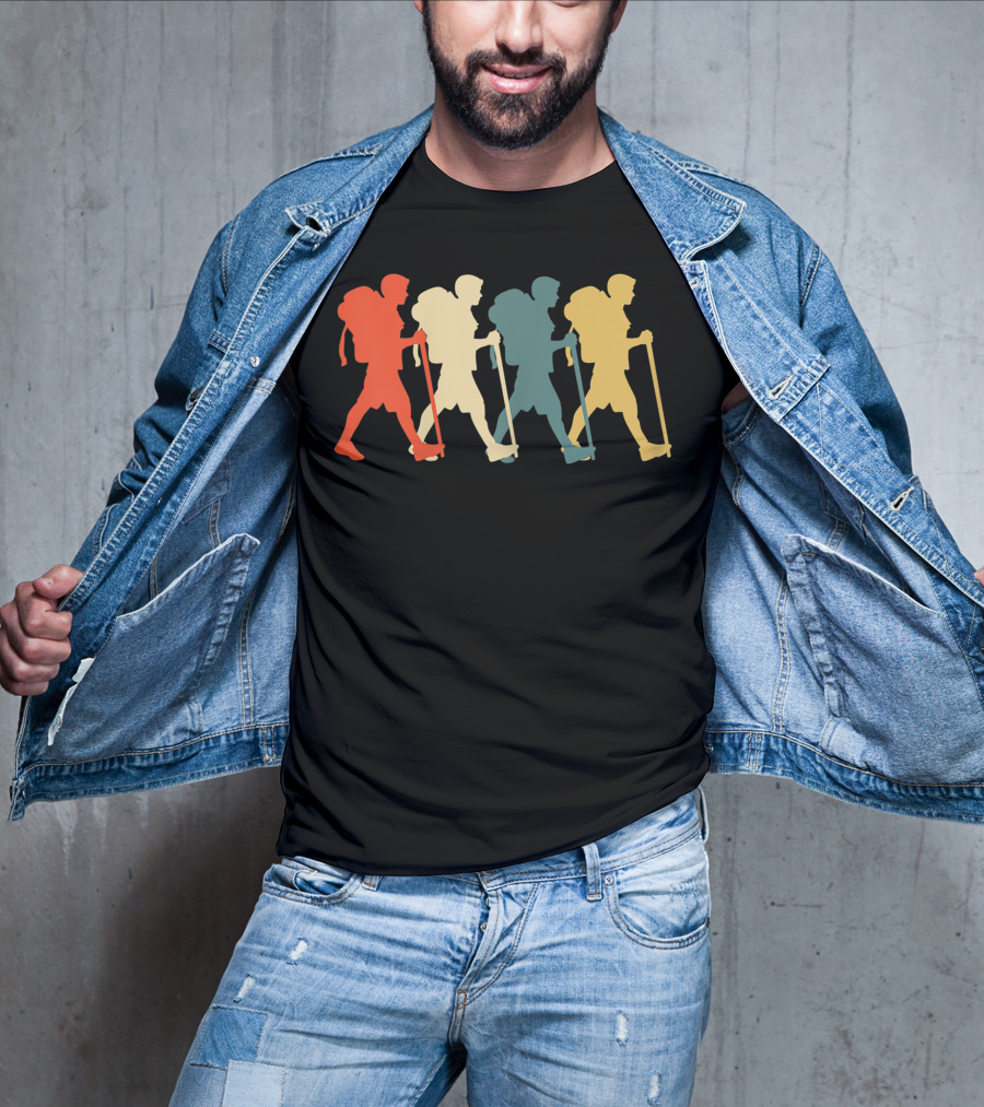 Hiker Vintage Retro Hiking Camping Silhouette Walking T-Shirt