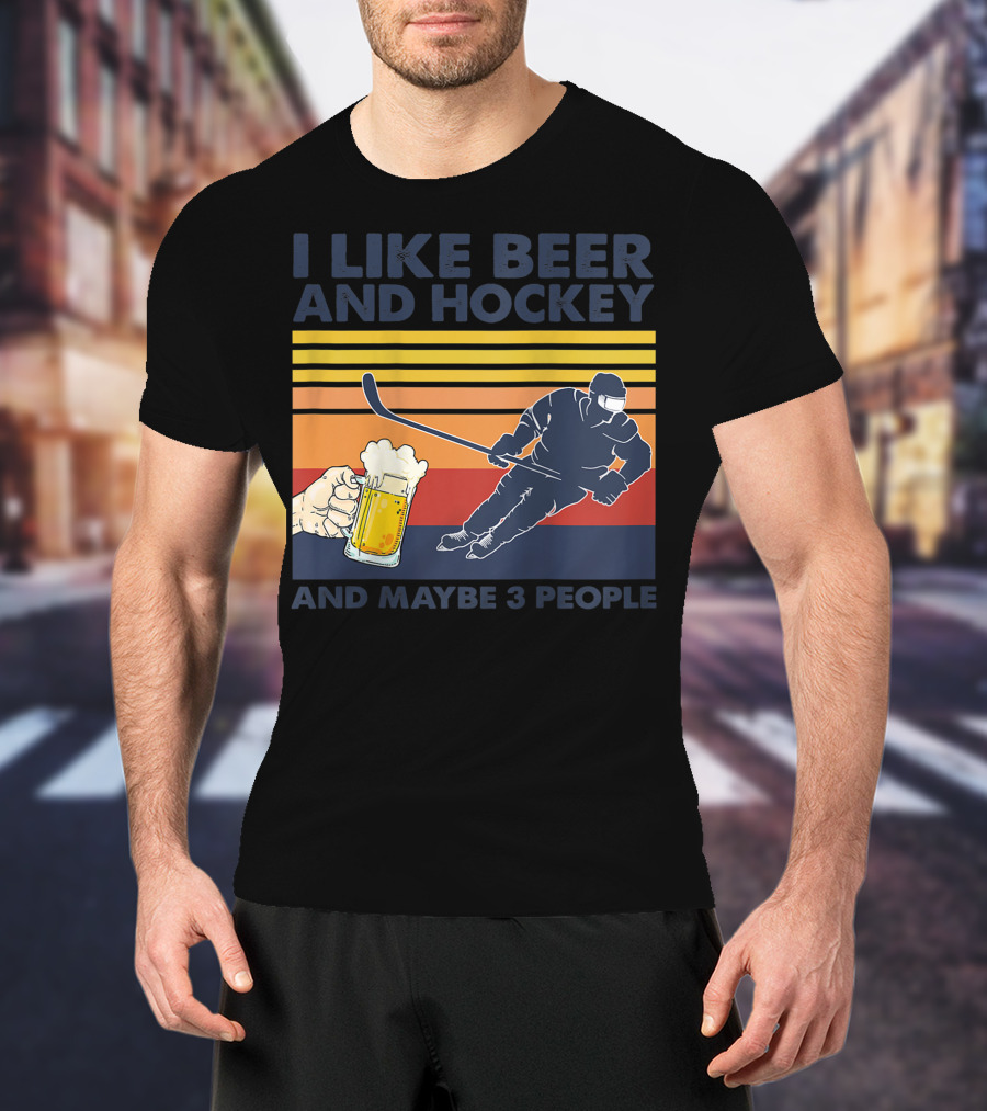 I Like Beer And Hockey Maybe 3 People Retro Vintage Baseball Raglan T-Shirt