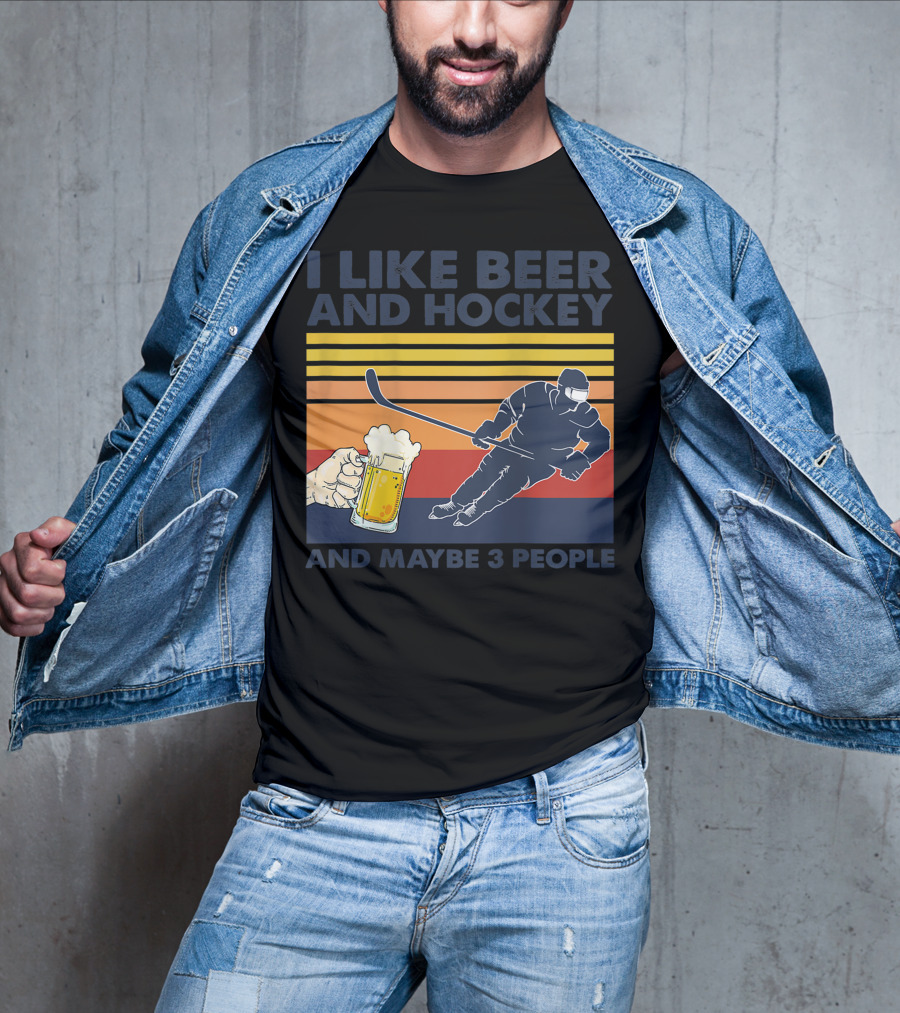 I Like Beer And Hockey Maybe 3 People Retro Vintage Baseball Raglan T-Shirt