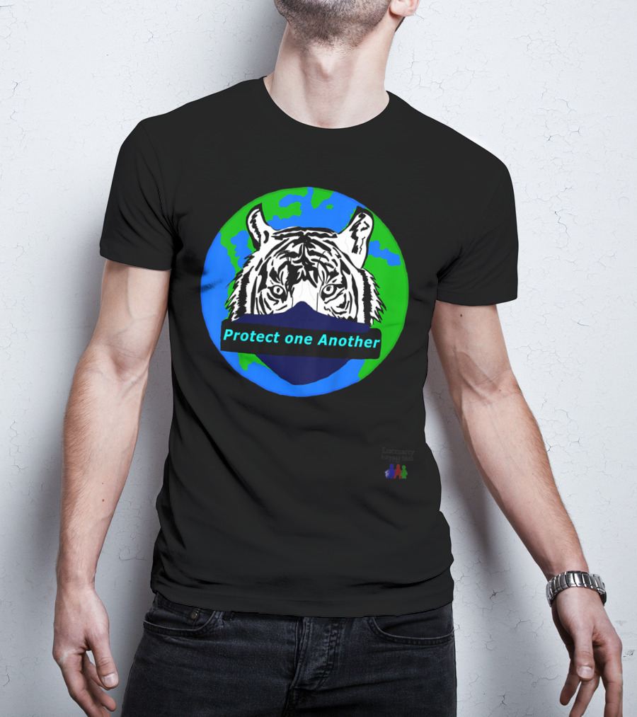 Lucmarty Protect One Another Tiger Wearing Face Mask Over Earth T-Shirt