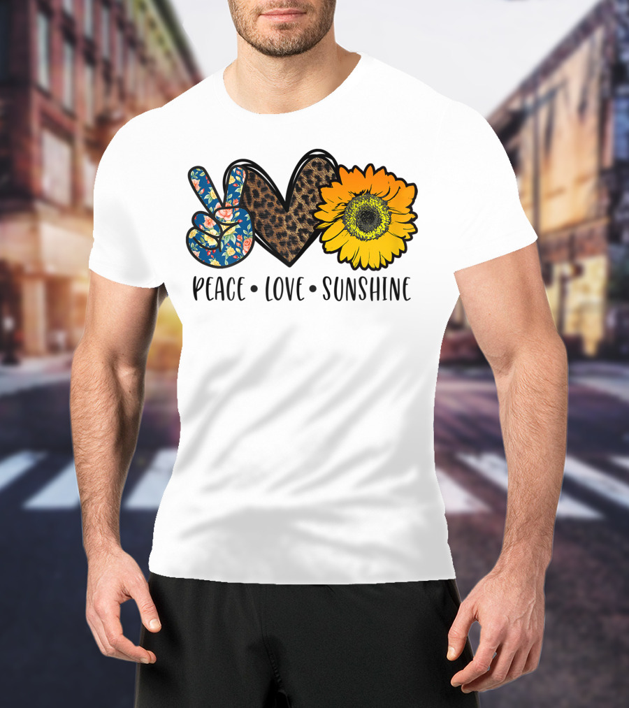 Peace Love Sunshine Floral Leopard Sunflower Teacher Idea T-Shirt