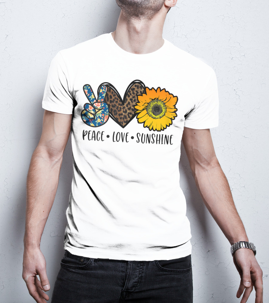 Peace Love Sunshine Floral Leopard Sunflower Teacher Idea T-Shirt