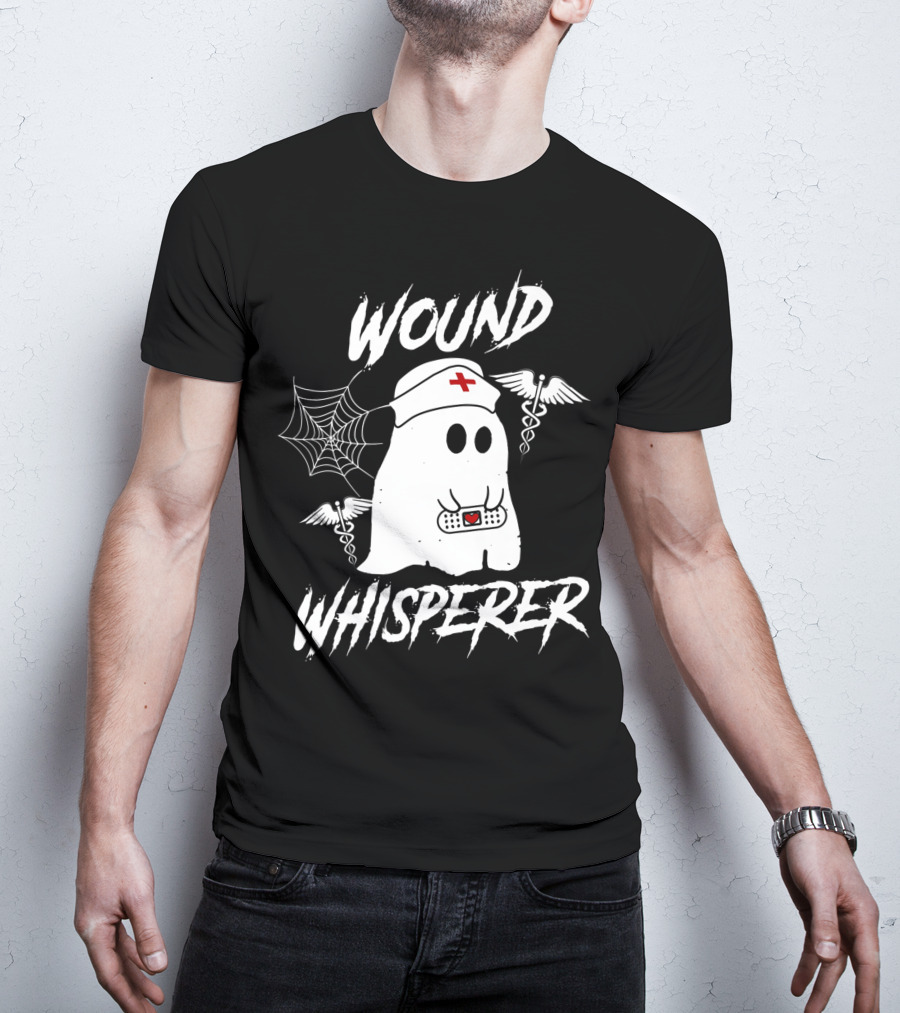Wound Whisperer Nurse Ghost With Caduceus And Spider Web T-Shirt