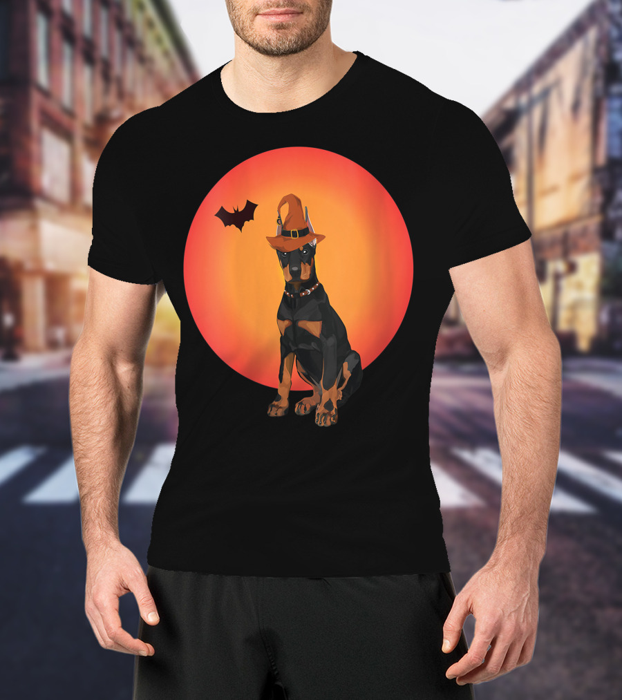 Women Doberman Dog Halloween Witch Hat Puppy And Animal Lovers T-Shirt