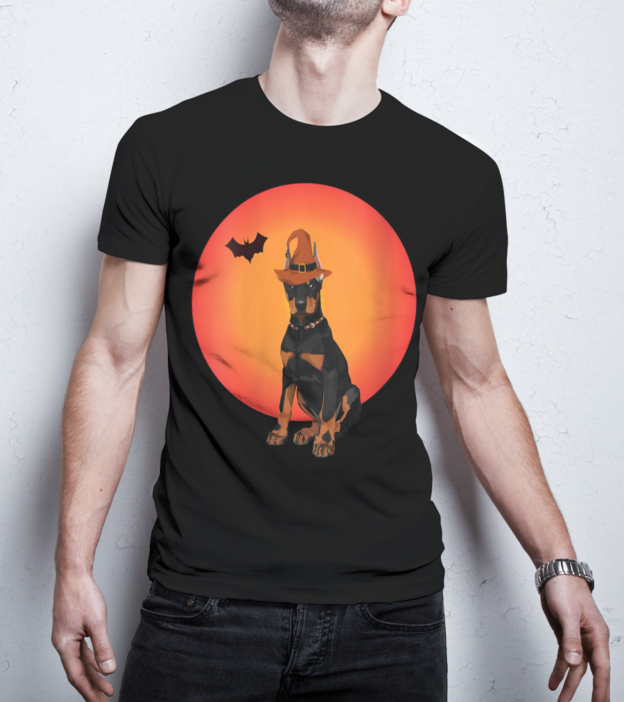 Women Doberman Dog Halloween Witch Hat Puppy And Animal Lovers T-Shirt
