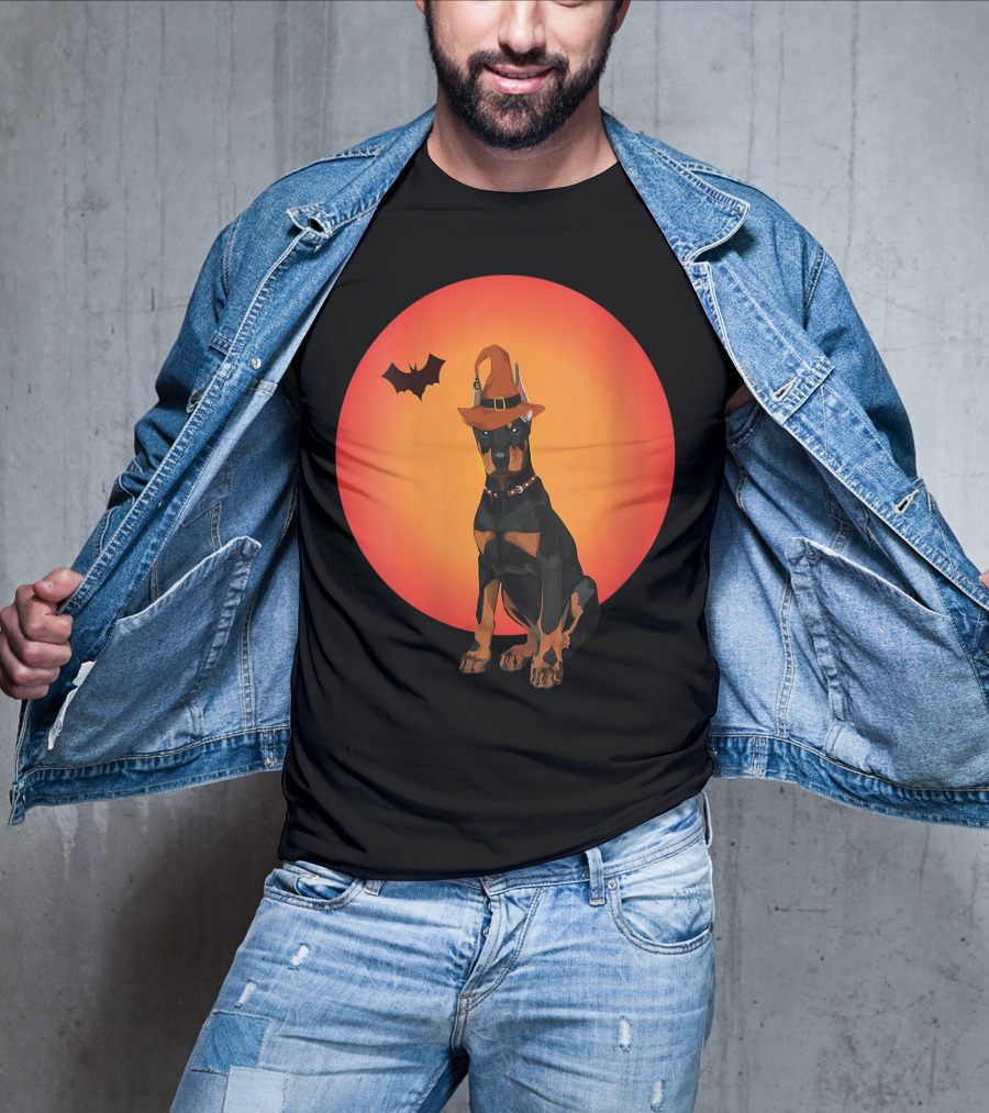 Women Doberman Dog Halloween Witch Hat Puppy And Animal Lovers T-Shirt