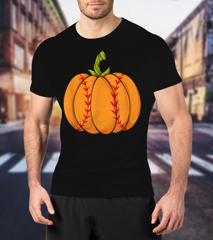 Thanksgiving Baseball Halloween Pumpkin Boys Pitcher Catcher Colorful Stitched T-Shirt