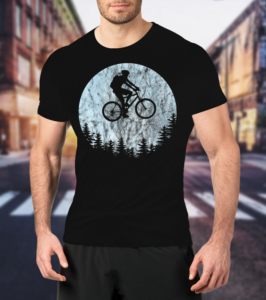 Mountain Bike Moon MTB Bicycle Rider Cycling Biking Forest T-Shirt