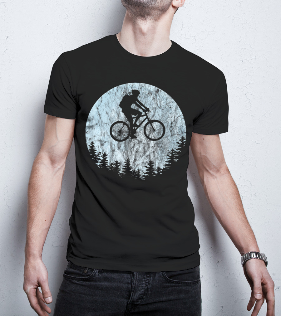 Mountain Bike Moon MTB Bicycle Rider Cycling Biking Forest T-Shirt
