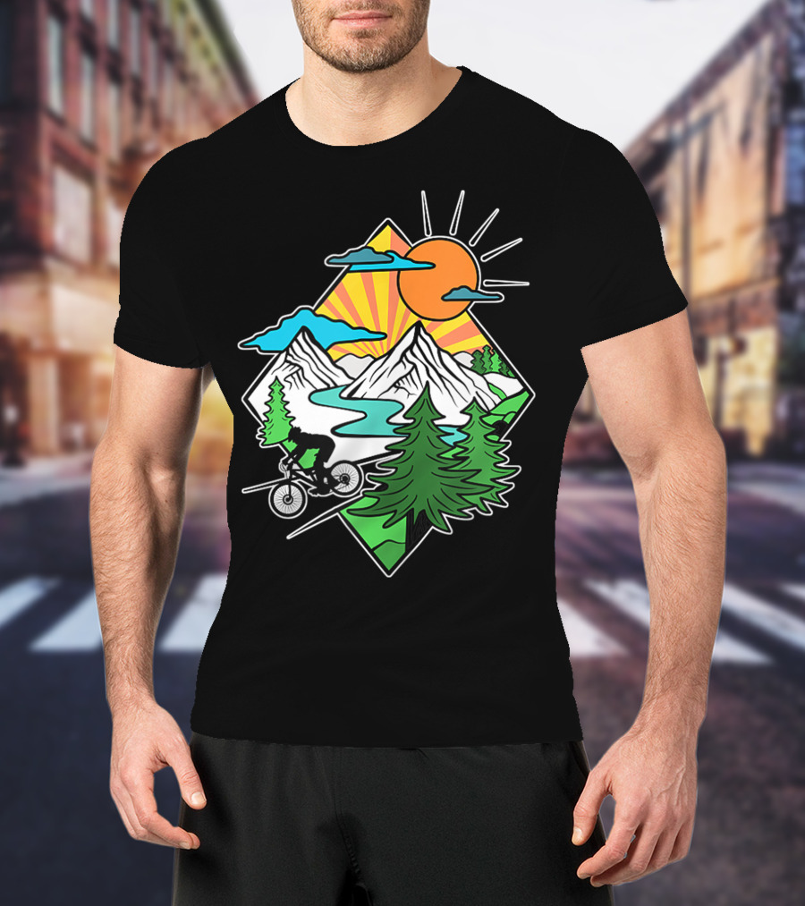 Mountain Biking Retro MTB Nature Adventure Downhill Trail Riding In Mountain Landscape T-Shirt