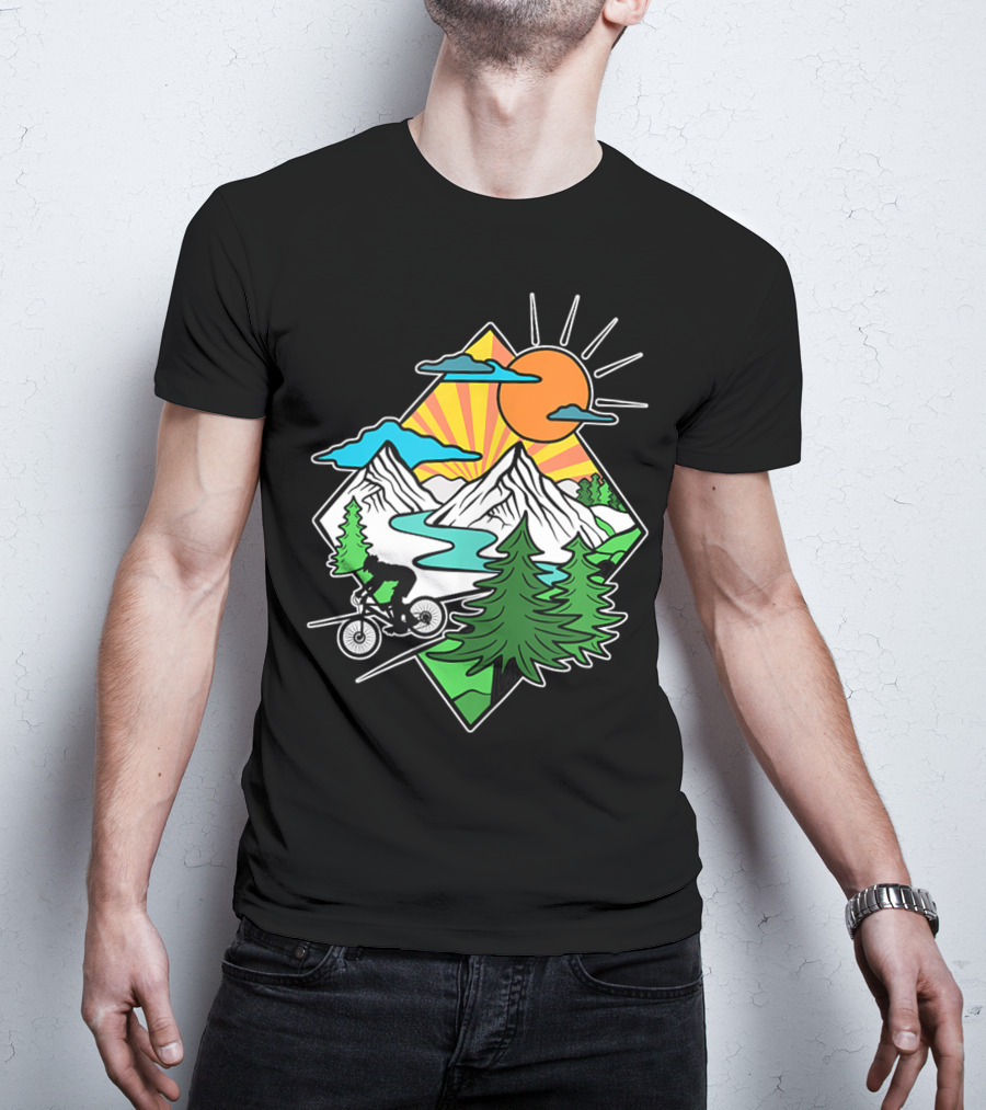 Mountain Biking Retro MTB Nature Adventure Downhill Trail Riding In Mountain Landscape T-Shirt