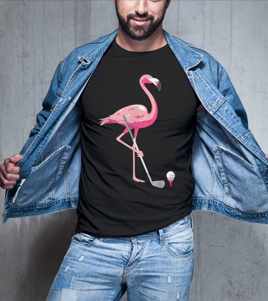 Funny Flamingo Bird Golf Player Best Swing Tee Golf Ball T-Shirt