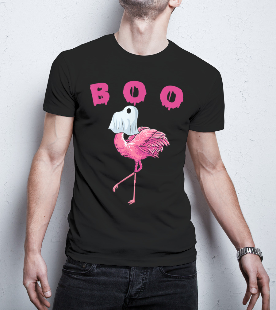 Boo Funny Flamingo Halloween Ghost T-Shirt