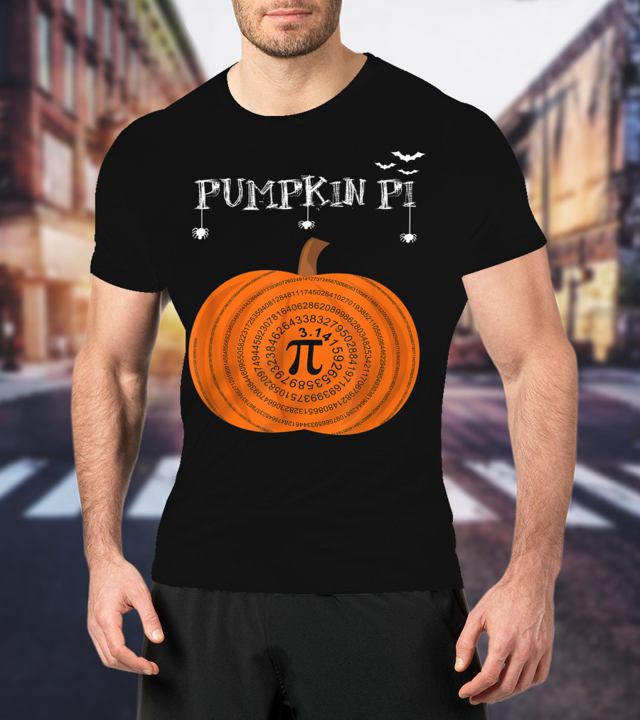 Pumpkin Pi Halloween Math Teachers Pumpkin With Pi Symbol And Bats T-Shirt