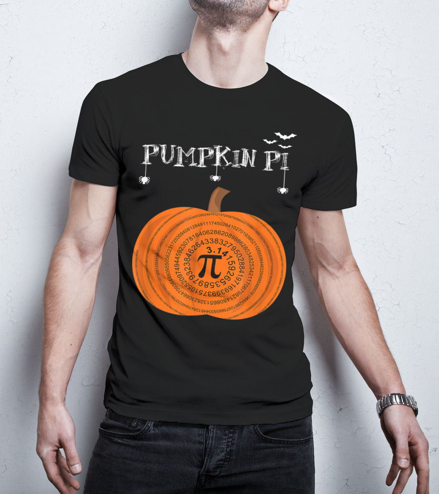 Pumpkin Pi Halloween Math Teachers Pumpkin With Pi Symbol And Bats T-Shirt