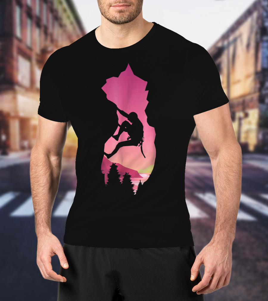 Rock Climbing Adventure Sunset Bouldering Climber Colorful T-Shirt