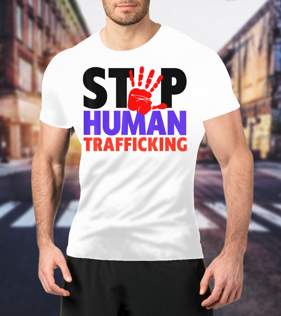 Stop Human Trafficking Red Handprint Awareness T-Shirt