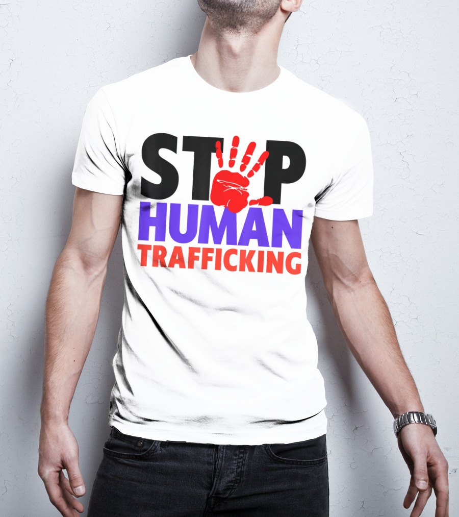 Stop Human Trafficking Red Handprint Awareness T-Shirt