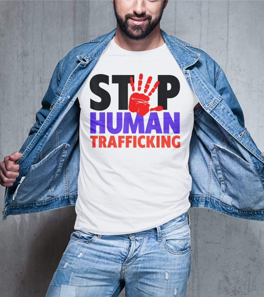 Stop Human Trafficking Red Handprint Awareness T-Shirt