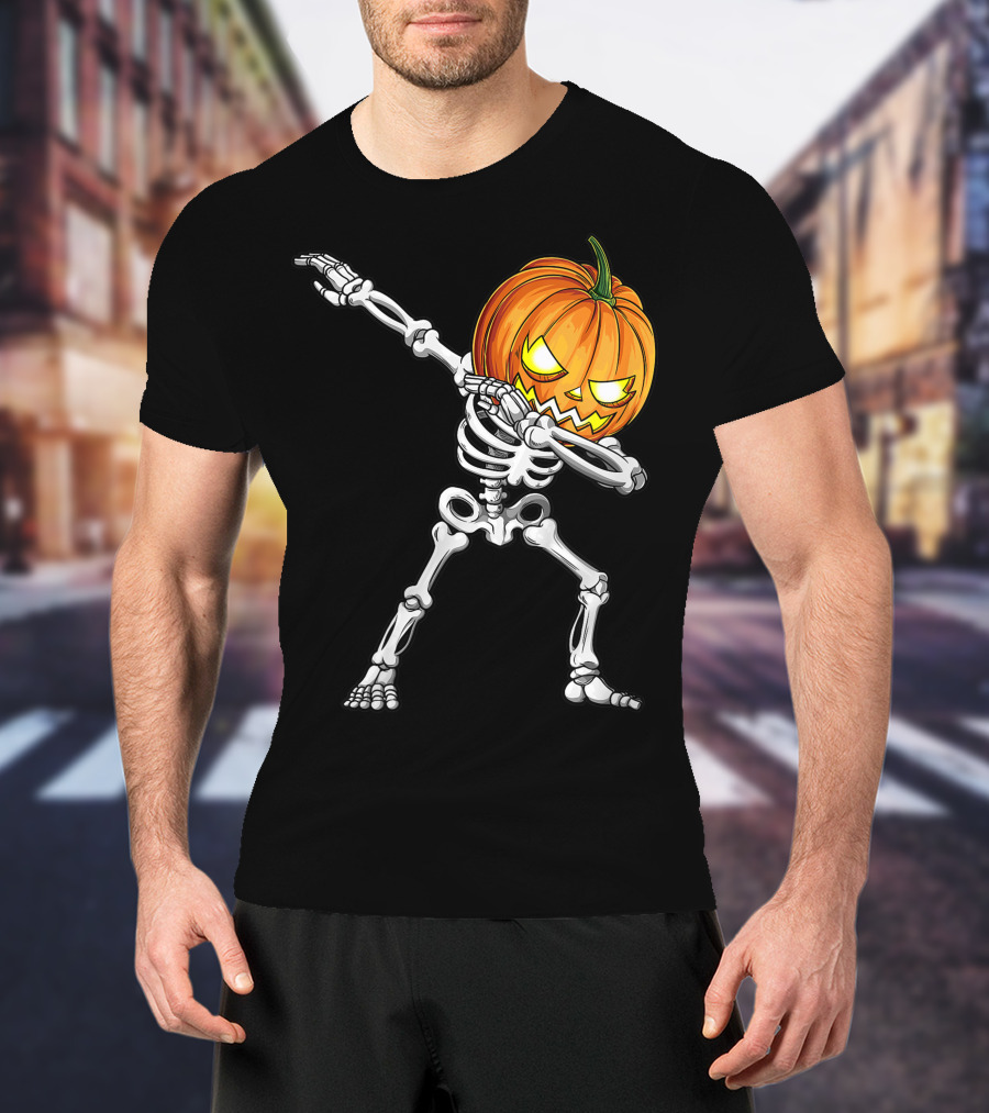 Dabbing Skeleton Pumpkin Halloween Best T-Shirt