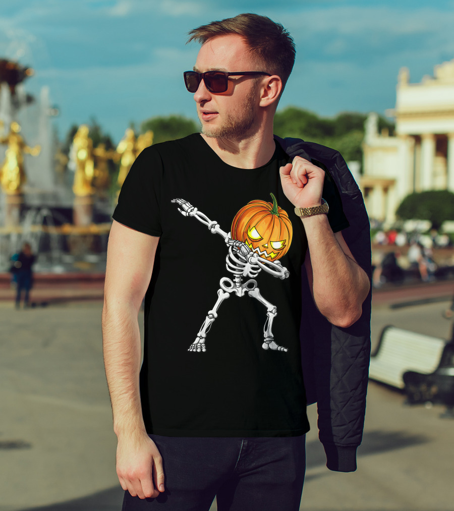 Dabbing Skeleton Pumpkin Halloween Best T-Shirt