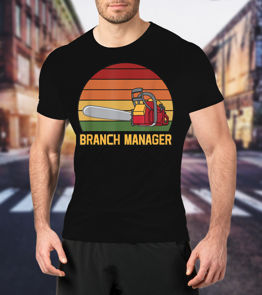 Funny Vintage Chainsaw Branch Manager Lumberjack Logger Retro Stripe T-Shirt