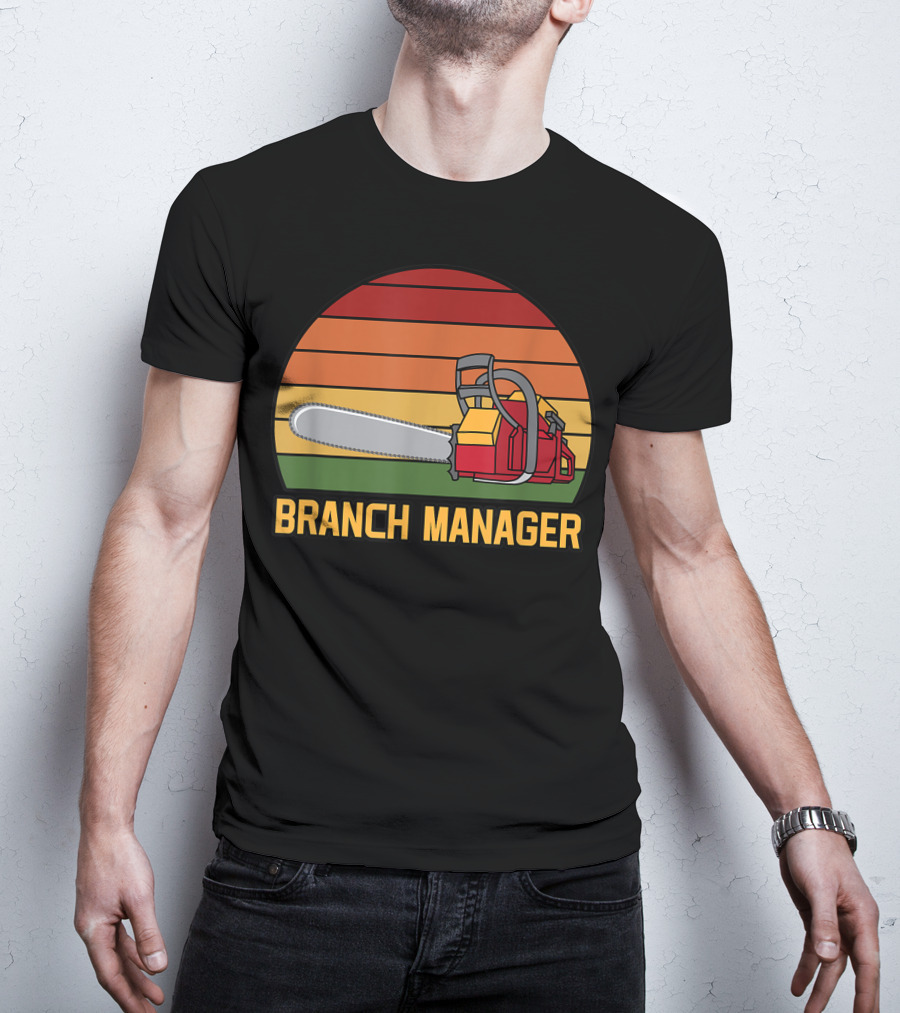 Funny Vintage Chainsaw Branch Manager Lumberjack Logger Retro Stripe T-Shirt
