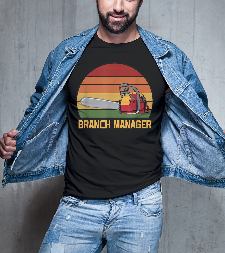 Funny Vintage Chainsaw Branch Manager Lumberjack Logger Retro Stripe T-Shirt