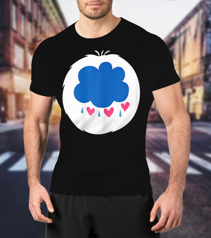 Grumpy Care Bear Blue Cloud With Hearts And Raindrops T-Shirt