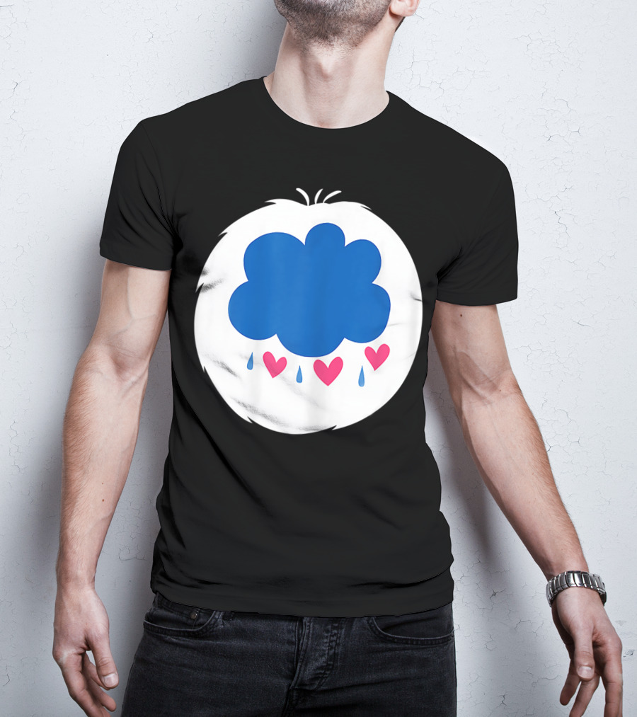 Grumpy Care Bear Blue Cloud With Hearts And Raindrops T-Shirt